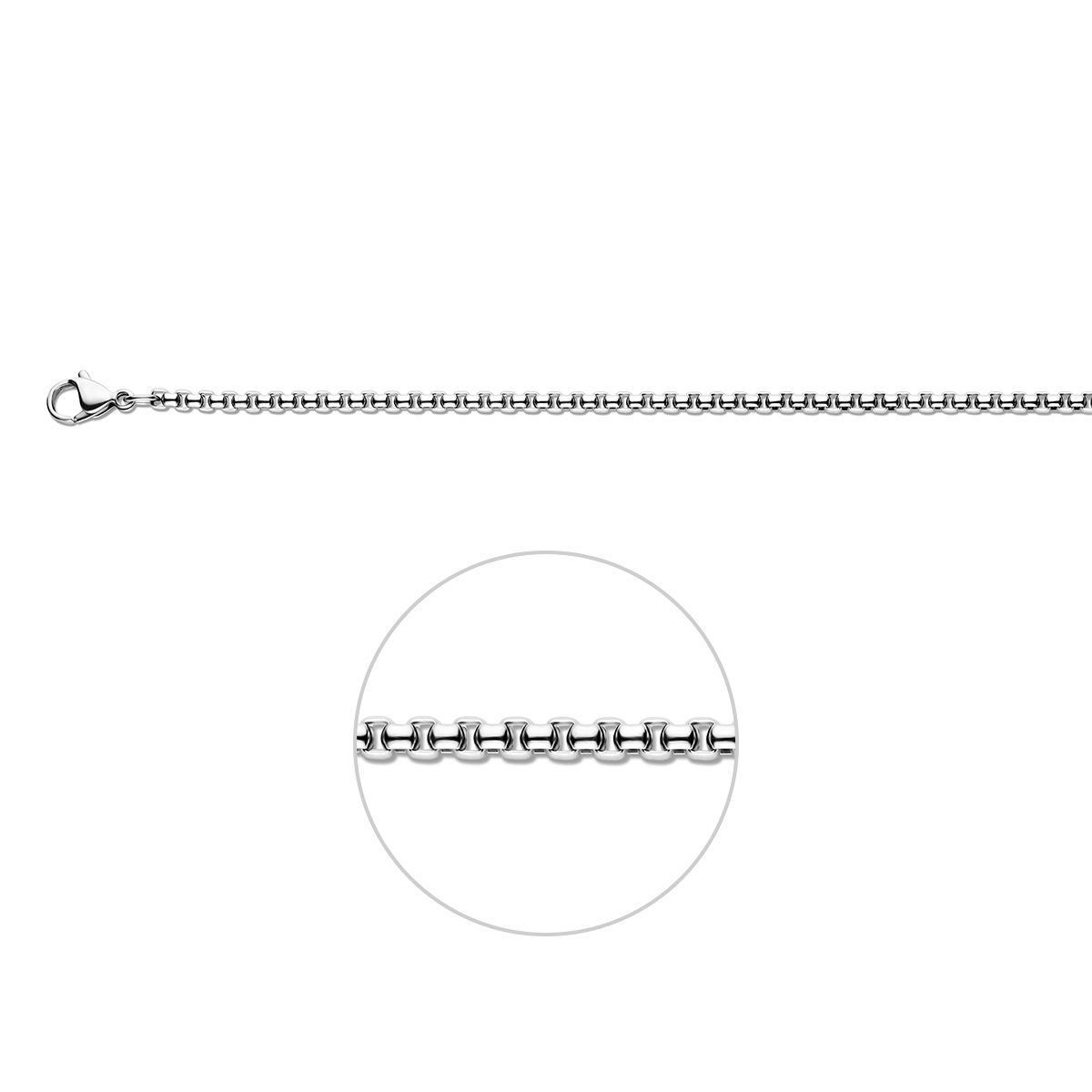 Stalen collier met een bol Venetiaanse schakel op lengtemaat 50cm. Breedte: 3 mm