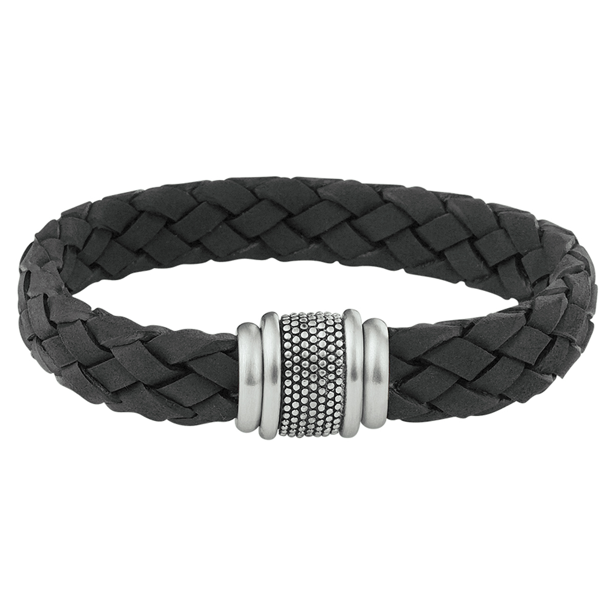 De Exclusief Leren Armband heeft stijlvolle eigenschappen: gemaakt van roestvrij staal, zilverkleurig, met een glanzende afwerking en een breedte van 12 mm. Deze armband is 210 mm groot. Draag deze elegante armband solo of combineer met andere sieraden voor een stijlvolle look. Perfect voor elke gelegenheid.