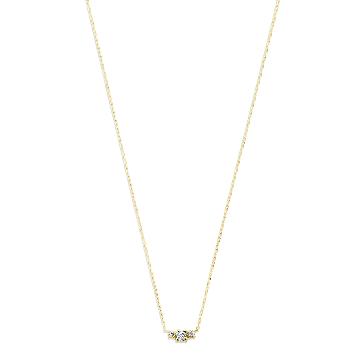 18k Geelgouden collier uitgevoerd met diamant. Het collier heeft draaglengtes van 42-45cm. Het totale diamantgewicht is 0.14ct.