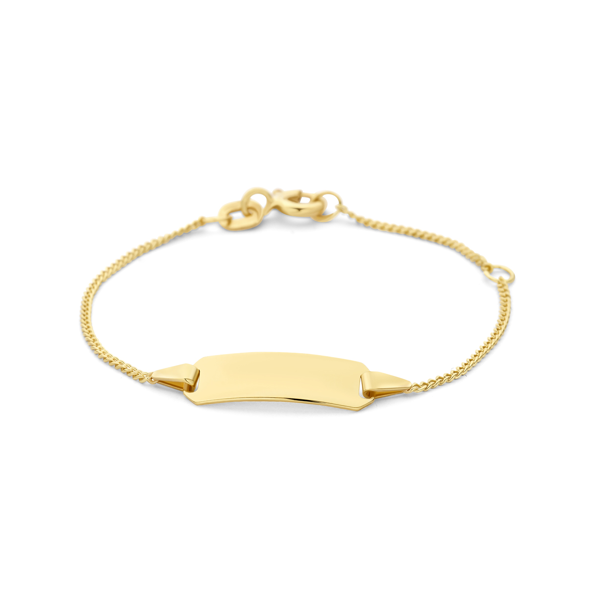 9K graveerarmband met een poli afwerking. De graveerplaat heeft een dikte van 0.4mm.