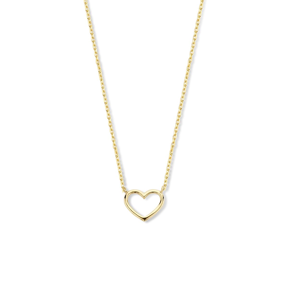 9k Geel kleurige collier uitgevoerd met een hartje. Het collier heeft draaglengtes van 40-42-44cm.