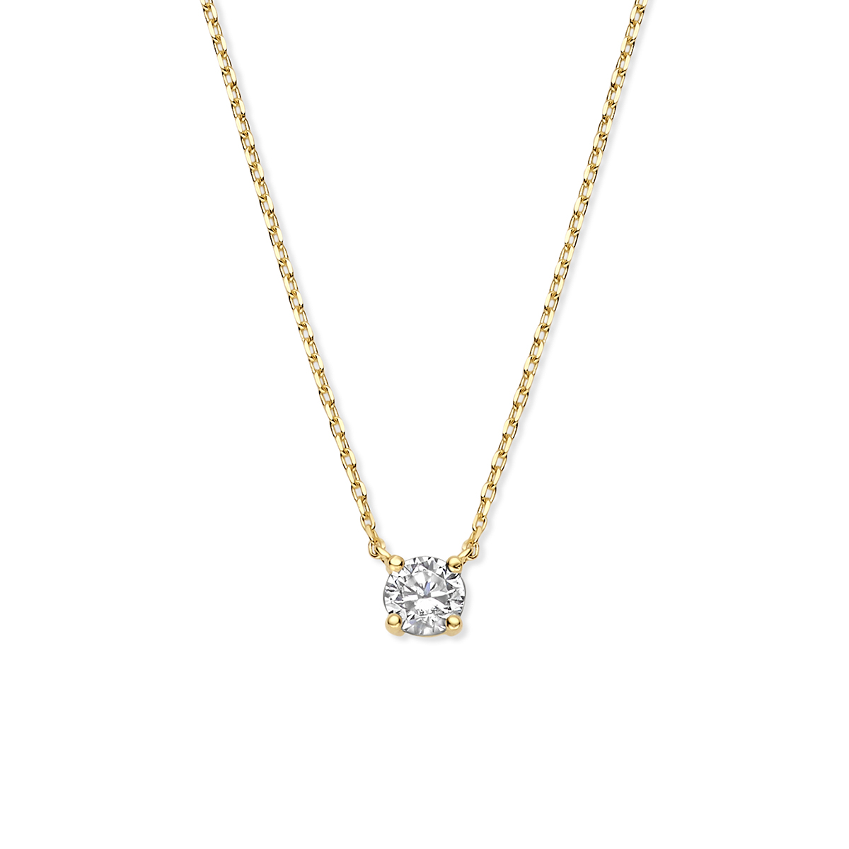 9k Geel kleurig collier uitgevoerd met zirkonia. Het collier heeft draaglentes van&nbsp;40 - 42 - 44 cm.