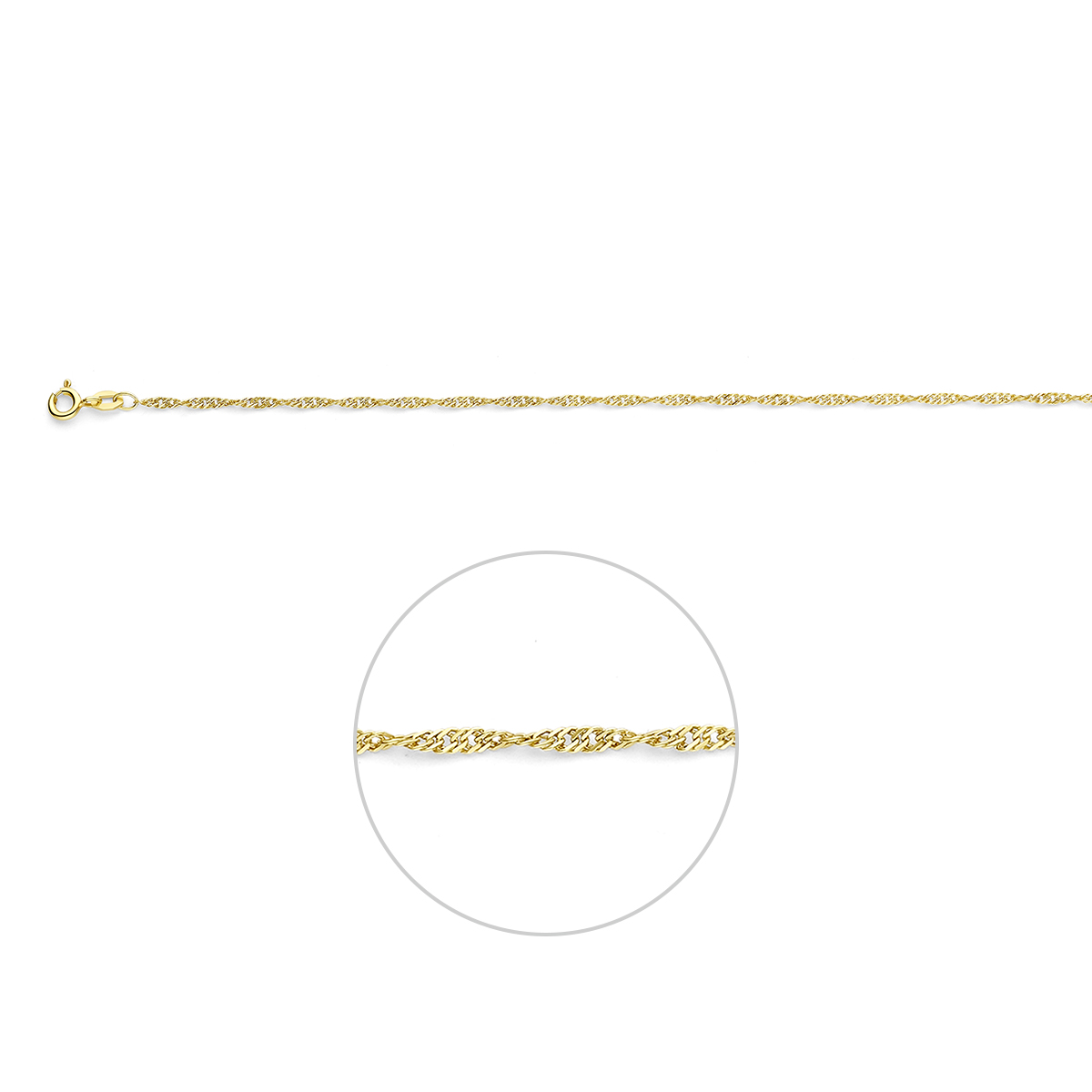 9k Geel kleurig lengteartikelen met een singapore schakel van 1.8mm.