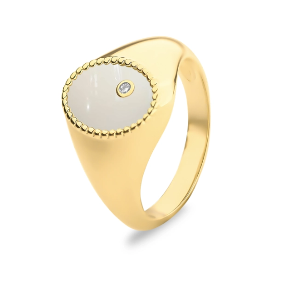 Ovale zegelring met 0.01 CT diamant. Deze ring kan gevuld worden met as, haar of moedermelk. Mogelijk in verschillende kleuren goud.