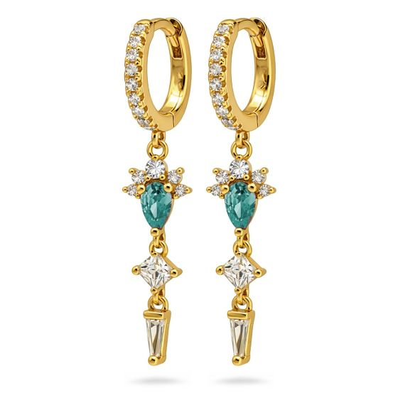 Karma Jewelry Hinged Hoops Flore Zirconia Teal Blue Goldplated