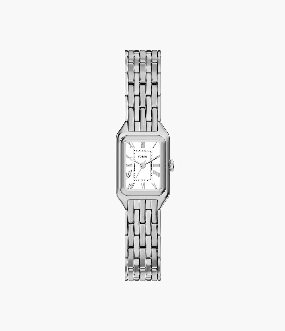 Fossil Quarts dames pols horloge staal met stalen band uit de Raquel Collectie. 5 ATM waterdicht.
