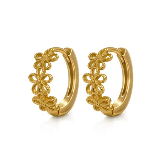 Karma Jewelry Hinged Hoops Jade Open Flower 12MM Goldplated