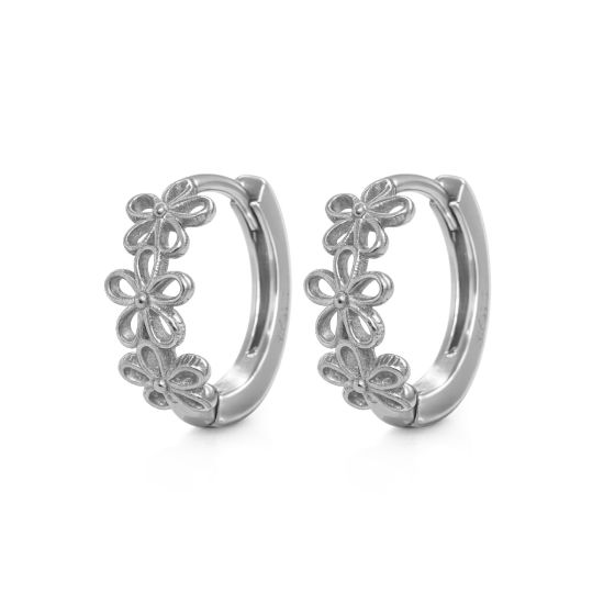 Karma Jewelry Hinged Hoops Jade Open Flower 12MM Silver