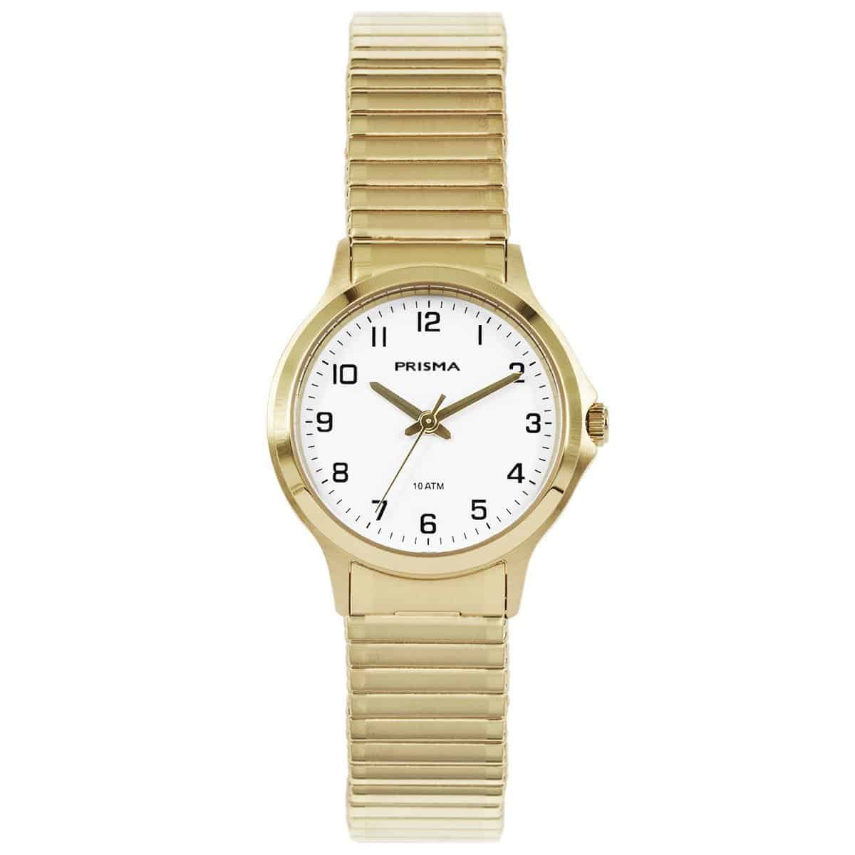 Prisma P.8369 dames horloge edelstaal 10 ATM
- Kast maat: 29 mm
- Kast dikte 8 mm
- Kast materiaal: Edelstaal
- Kast coating: verguld IPG
- Kast kleur:  goudkleurig
- Functies: analoog horloge zonder datum
- Uurwerk type: Miyota (2035 / 2030)- Batterij type: 377
- Glas type: mineraal
- Waterdicht: 10 ATM/BAR
- Horlogeband: Edelstaal goudkleurig
- Maat aansluiting band: 14 mm
- Sluiting band: rekband 
- Wijzerplaat: wit met goudkleurige aanduidingen
- Licht functie: nee
- Artikelnummer: P.8369
- EAN: 8716667160187

code: catdu 
BP-1