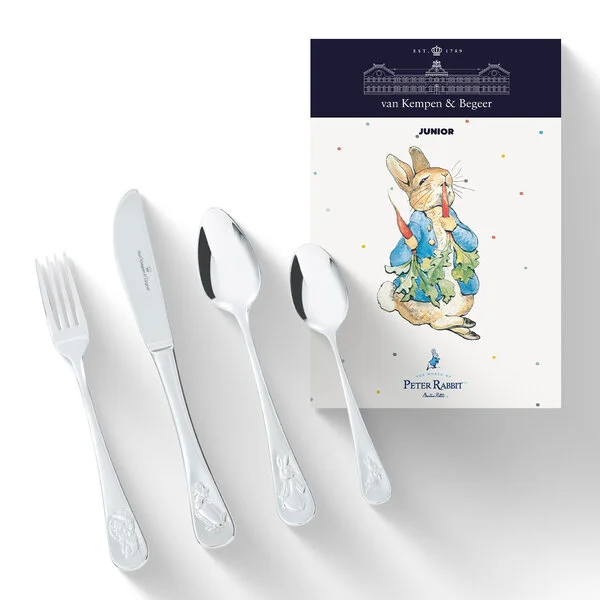 Kinder bestek met als thema Peter Rabbit van Beatrice Potter.
Het bestek is vaatwasmachine bestendig.