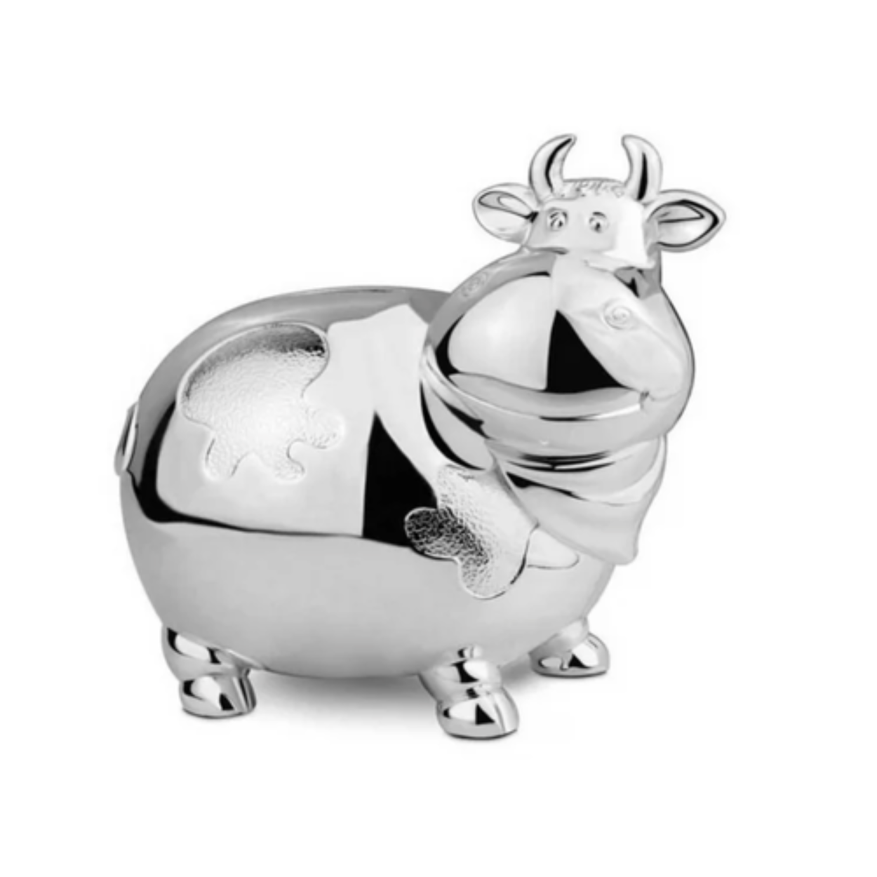 Verzilverde spaarpot ,graveren eventueel mogelijk.