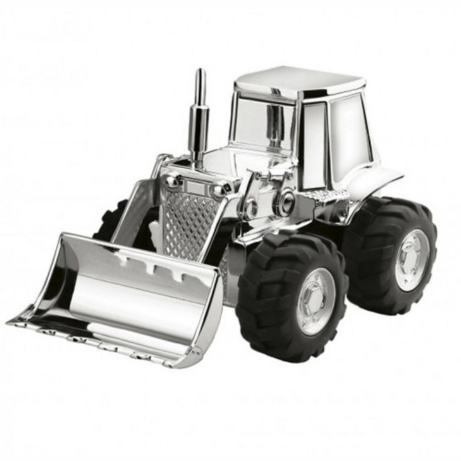 Verzilverde spaarpot, graveren eventueel mogelijk.