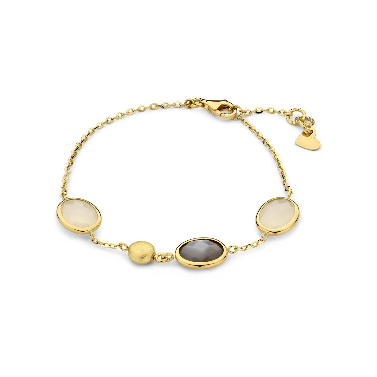 Armband 18 kt met 1 donker grijze half edelsteen en 2 lichtgrijze halfedelstenen