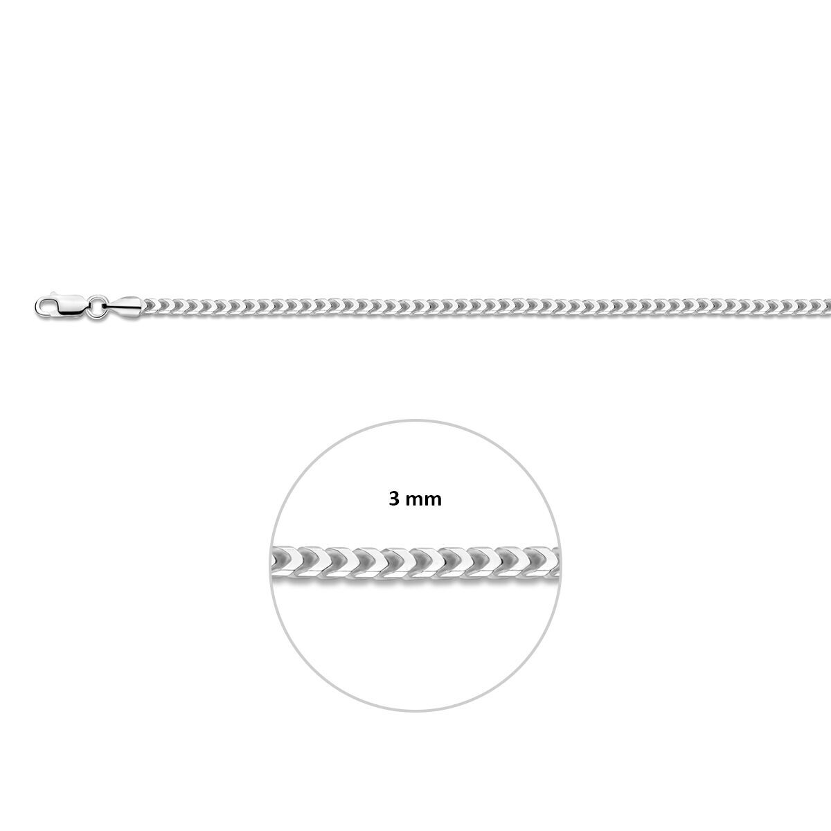 Vierkant gourmet armband 3 mm breed en 20 cm lang. geschikt voor dame of heren. 