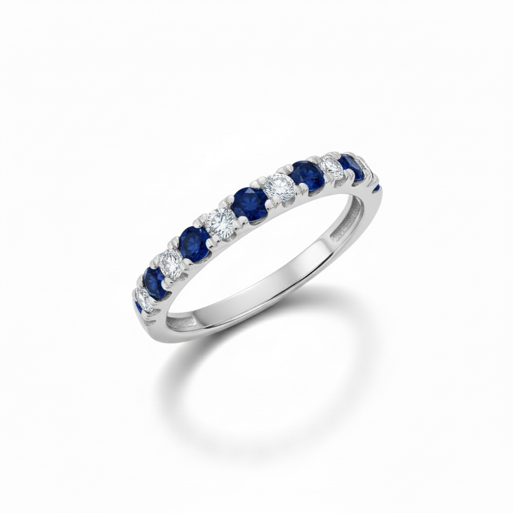 14 karaat witgouden ring met saffier en diamant