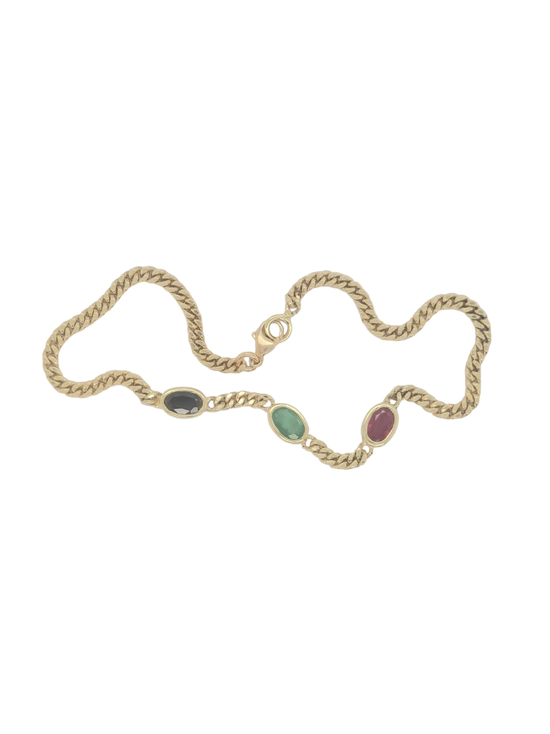 14kt gouden armband met Smaragd, Saffier en Robijn 6x4