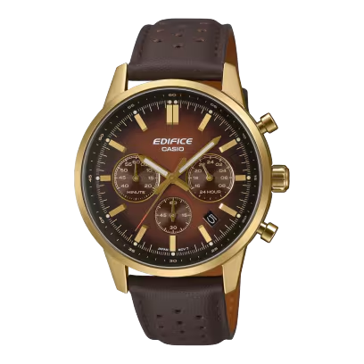 Deze EDIFICE chronograaf, ge&iuml;nspireerd op de bolle glazen meters van een klassieke sportwagen, heeft de tijdloze uitstraling van een wijzerplaat met gradaties. 

Details zoals het bolle, gewelfde horlogeglas, de roestvrijstalen kast met smalle lunette en de drukknoppen ronden het ontwerp af met aloude stijl.