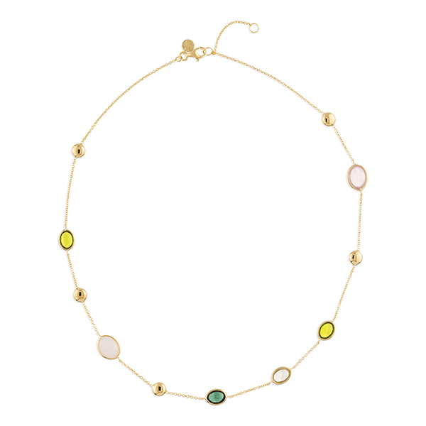 Dit is een collier in goud 18 k van het merk Italo Bottene gemaakt voor dames.
Met Wh jade , gr tourm , prasiolite en rose qrtz