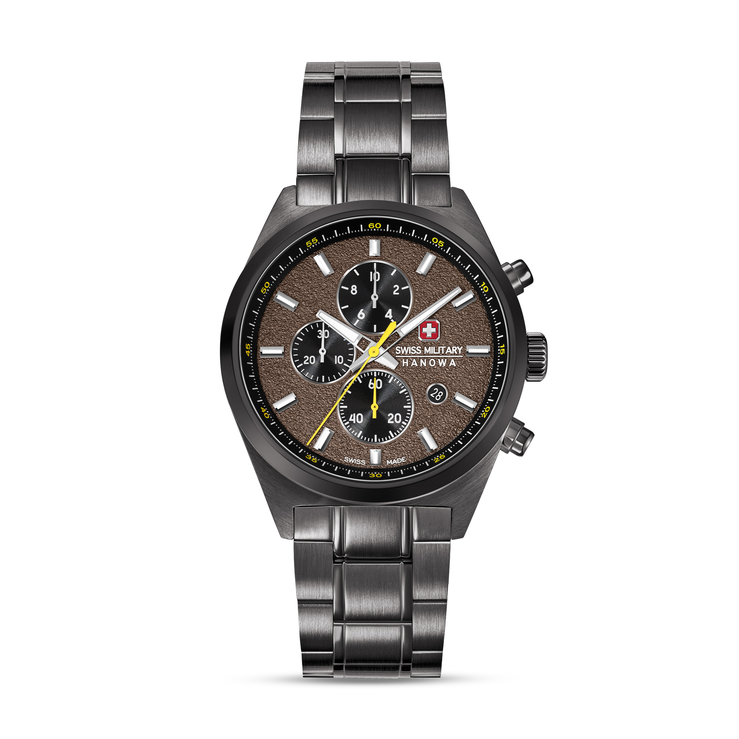 Dit is een horloge van het merk Swiss Military Hanowa gemaakt voor heren.
De specificaties zijn als volgt:
Kastmaat: 43 mm
Waterdichtheid: 10 ATM / 100 Meter / 330 Feet
Dit horloge heeft de volgende functies/eigenschappen:
Chronograaf