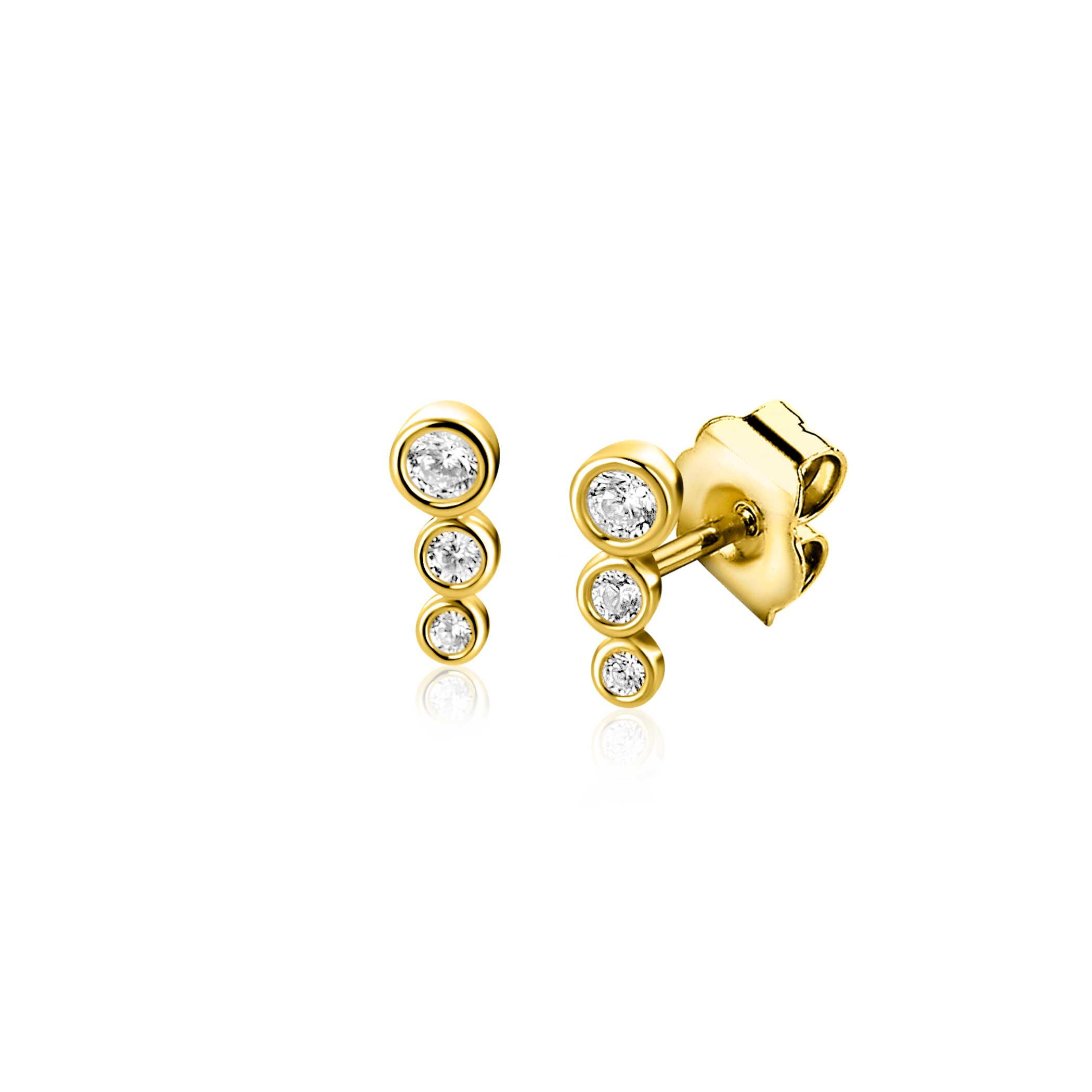 ZINZI GOLD 14 krt. gouden oorstekers bezet met een rij aan ronde witte zirkonia's ZGO556