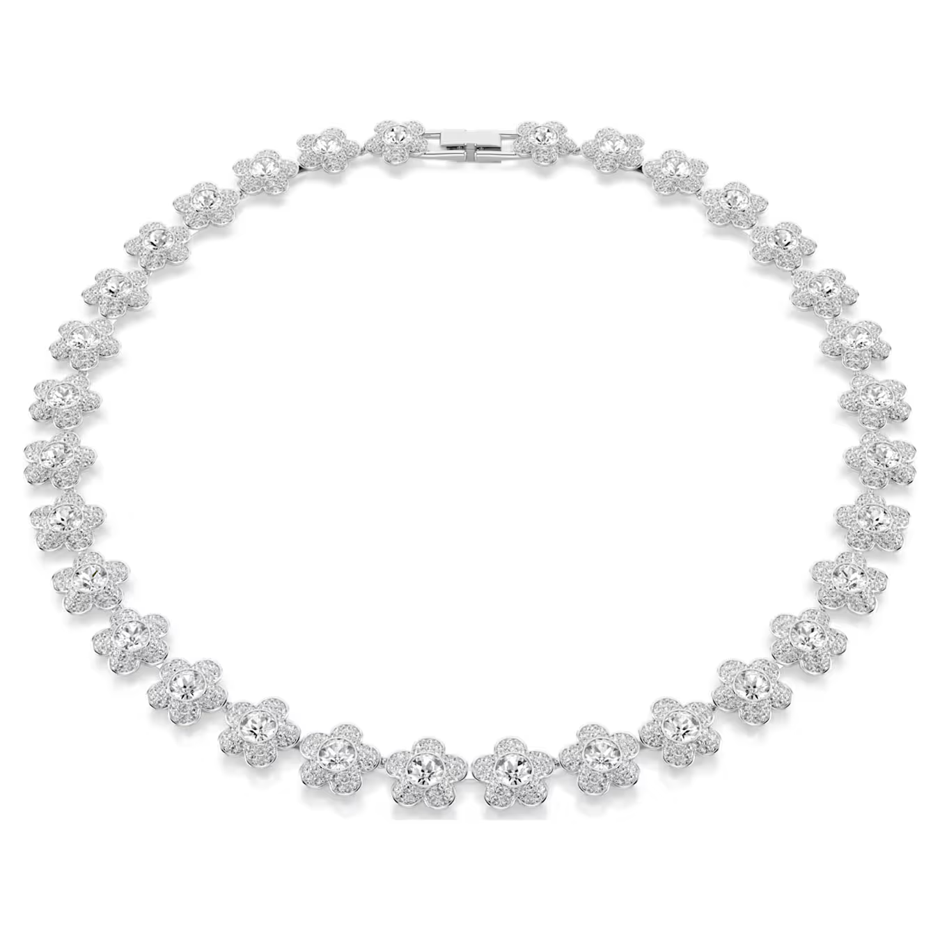 Een ketting die de schoonheid van de natuur oproept. Dit ontwerp met rhodium toplaag bestaat uit een doorlopende streng van delicate bloemen, elk met een kristallen hart en blaadjes versierd met glinsterende pav&eacute;. Als een stralende madeliefjesketting kan deze glinsterende ketting worden gedragen met de bijpassende armband voor een tijdloze combinatie.

Artikelnr.: 5749179
Collectie:  Ariana Grande x Swarovski
Lengte (minimum - maximum): 38 - 41 cm
Breedte: 2.4 cm
Materiaal:  Kristallen, Rodium-verguld
Kleur:  Wit
Type sluiting:  Vouwbare sluiting