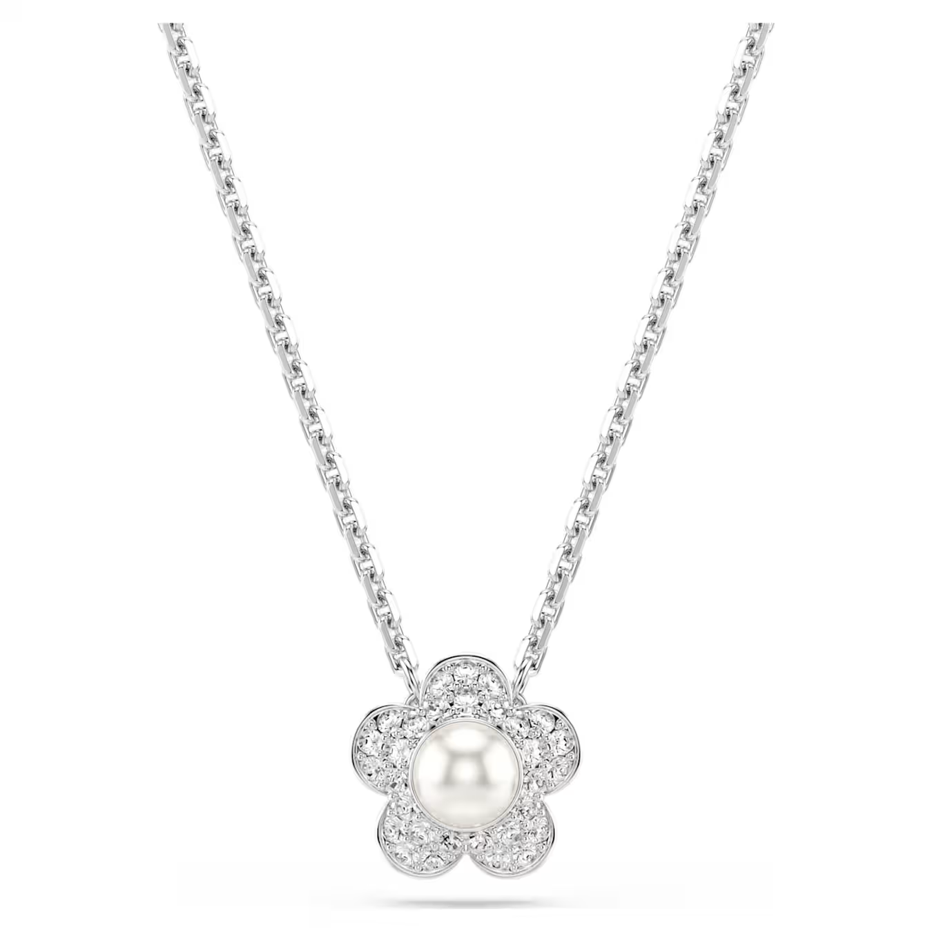 Als een subtiel eerbetoon aan de natuur toont deze hanger met rhodium toplaag een delicate bloem met kristallen hart en blaadjes versierd met glinsterende pav&eacute;. Draag het samen met de bijpassende oorknoppen om elke look een stralende toets van ingetogen luxe te geven.

Artikelnr.: 5755817
Collectie:  Ariana Grande x Swarovski
Lengte (minimum - maximum): 38 - 45 cm
Formaat motief: 1.1 x 1.1 cm
Materiaal:  Kristallen, Rodium-verguld, Crystal pearl
Kleur:  Wit
Type sluiting:  Karabijn