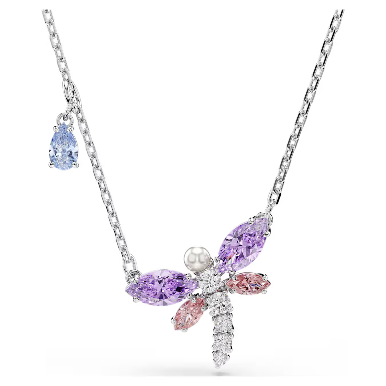 Deze evocatieve libelle-hanger, een symbool van transformatie, wordt gedragen aan een delicate ketting en heeft een centraal motief met rhodium toplaag en een pav&eacute; van heldere Swarovski Zirkonia. Een enkele Swarovski Crystal Pearl is geplaatst bij de kop, terwijl de pastelkleurige vleugels roze en paarse tinten onthullen, die prachtig passen bij andere libelle-stukken uit dezelfde sieradenlijn.

Artikelnr.: 5737383
Collectie:  Ariana Grande x Swarovski
Lengte (minimum - maximum): 38 - 45 cm
Formaat motief: 1.4 x 1.9 cm
Materiaal:  Kristallen, Rodium-verguld, Cubic zirconia
Kleur:  Meerkleurig
Type sluiting:  Karabijn