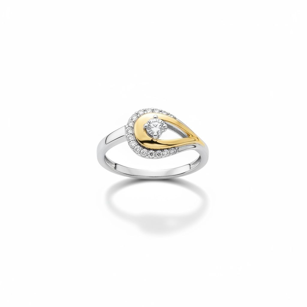 14 karaat bicolor ring met briljantjes met een totaal van 0.10 caraat.