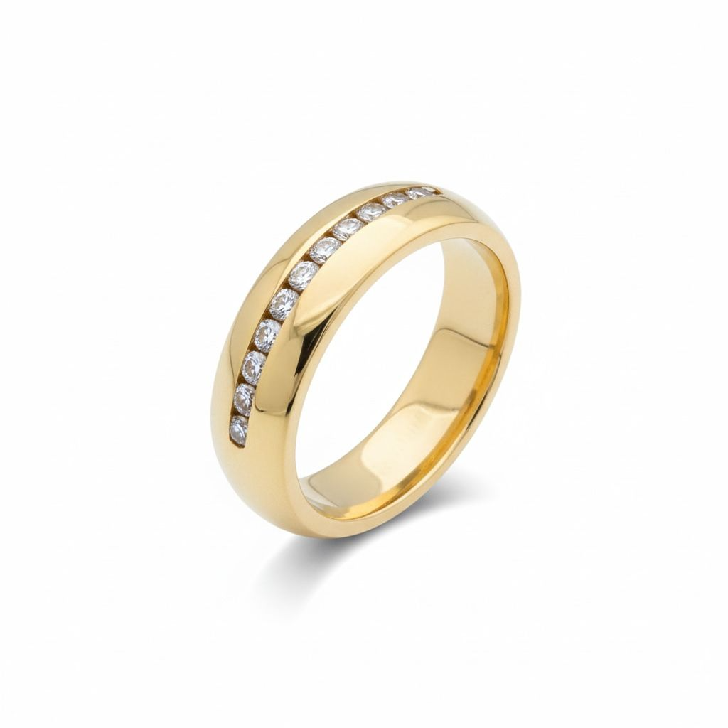 14 karaat geelgouden ring met briljantjes van totaal 0.24 caraat.
