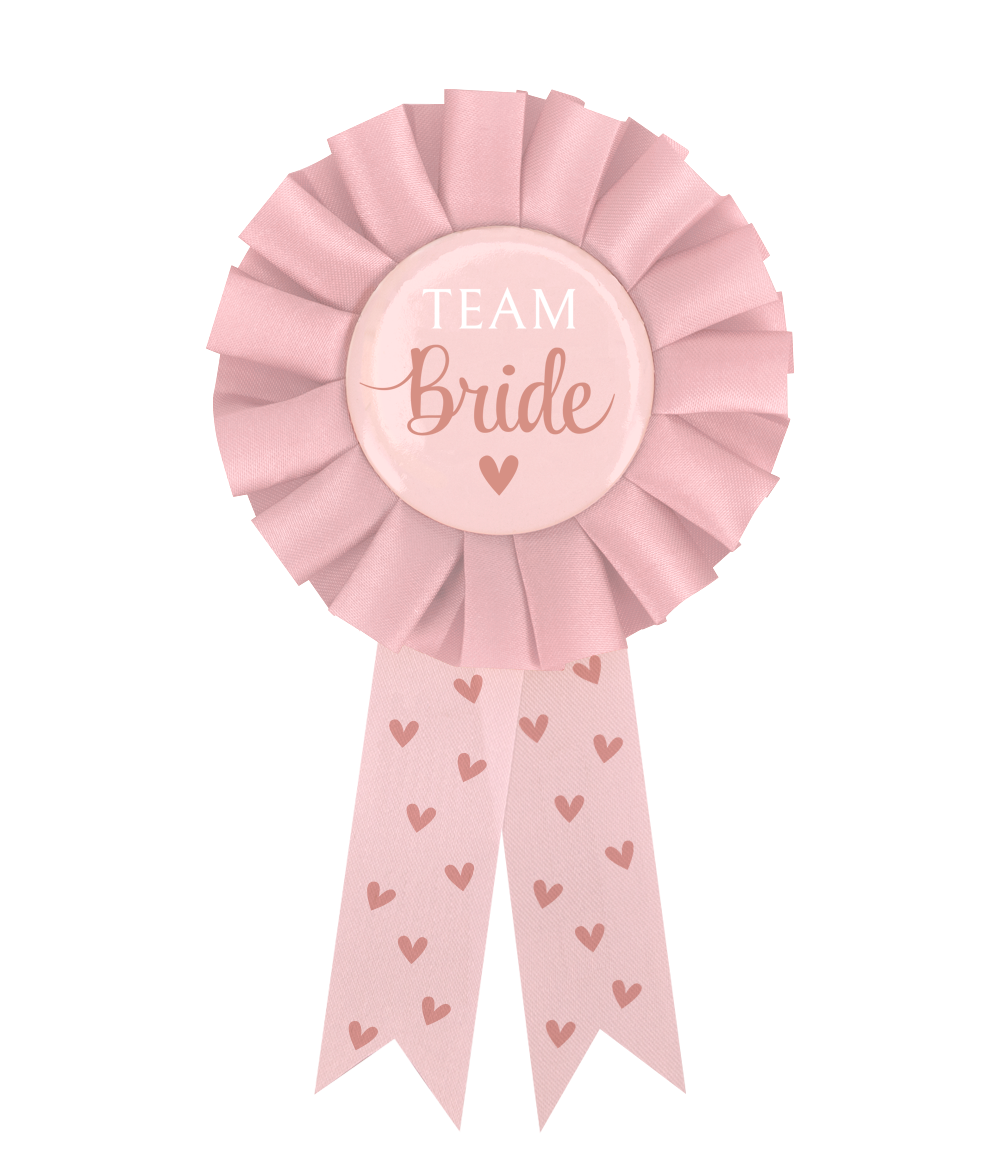 Deze Party Roset &ndash; Team Bride is een draagbaar accessoire voor vrijgezellenfeesten en bridal showers. Voorzien van een speld aan de achterzijde kan de rozet eenvoudig op kleding worden bevestigd, zodat de vriendinnen van de bruid direct herkenbaar zijn als &lsquo;Team Bride&rsquo;.

De rozet sluit naadloos aan bij het Bride to Be assortiment en is goed te combineren met bijpassende sashes, badges en andere accessoires uit dezelfde lijn.