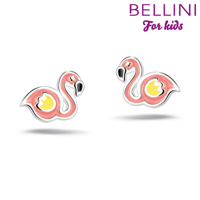 Bellini zilveren oorknopjes flamingo.