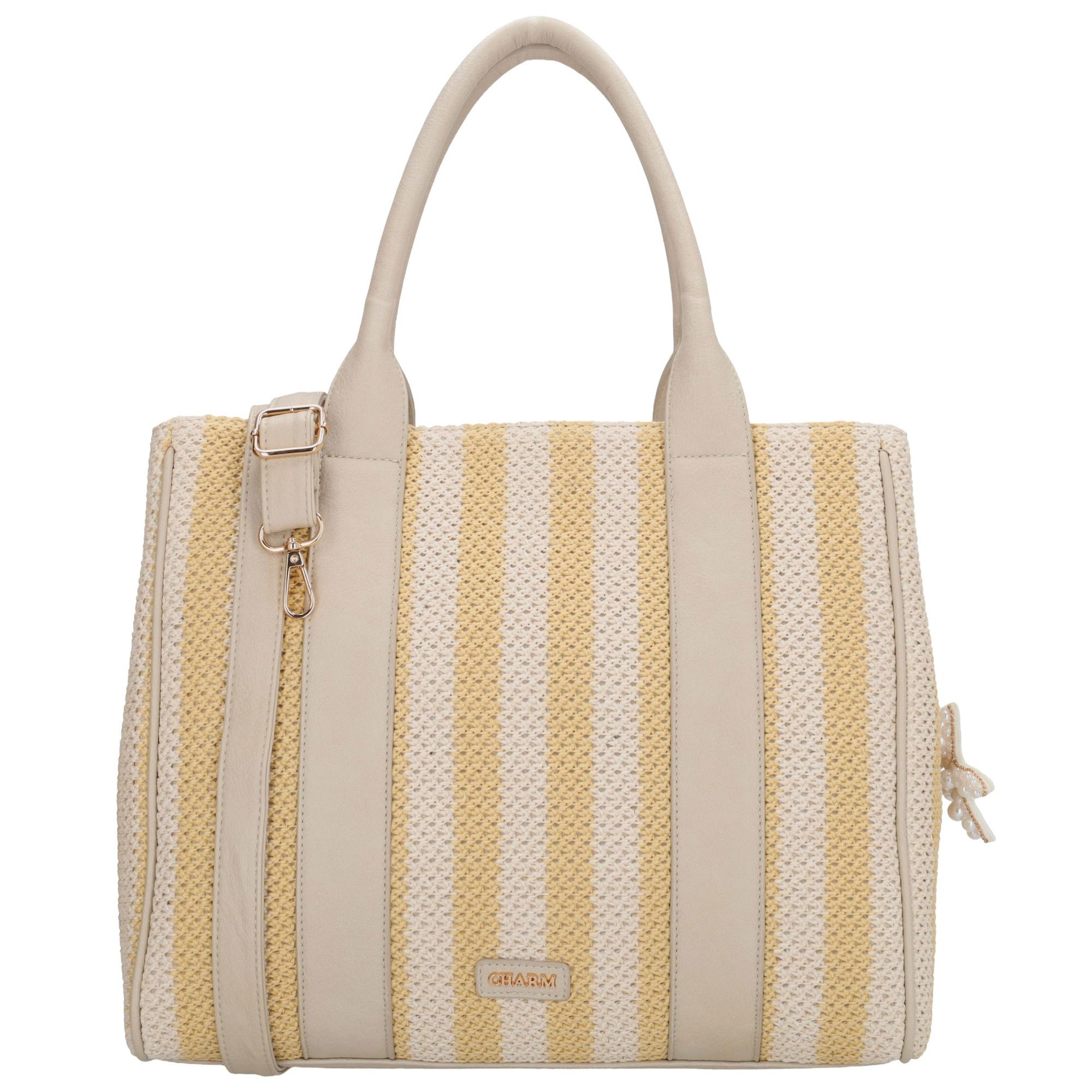 De Charm London Capri Shopper is een ruime en stijlvolle tas met een zomerse gestreepte riet look. De twee stevige handvaten maken de shopper ideaal voor dagelijks gebruik en dankzij de ritssluiting berg je je spullen veilig op. Binnenin vind je een overzichtelijke indeling met een tussenritsvak, twee insteekvakken en een ritsvak zodat je al je essentials netjes georganiseerd meeneemt.

Aan de achterkant bevindt zich een extra ritsvak voor items die je graag snel wilt pakken. De verstelbare en afneembare schouderband geeft je de vrijheid om de shopper ook comfortabel crossbody te dragen. Als speelse finishing touch is de tas voorzien van een bag charm met een zeester die de zomerse look compleet maakt.

Kenmerken:


&bull; Shopper met twee handvaten
&bull; Gestreepte riet look
&bull; Sluit met rits
&bull; Tussenritsvak
&bull; Twee insteekvakken
&bull; Ritsvak aan de binnenkant
&bull; Achterritsvak
&bull; Verstelbare en afneembare schouderband
&bull; Bag charm met zeester