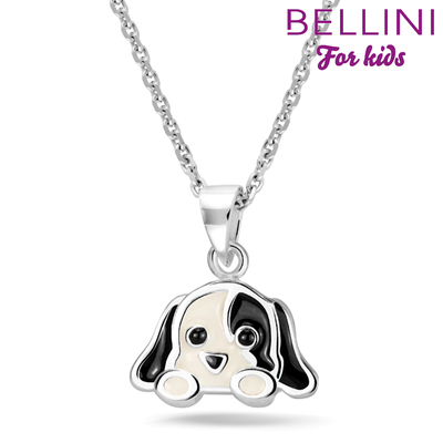 Bellini zilver ketting met hondje zwart wit lengte van 32 tot 36 cm