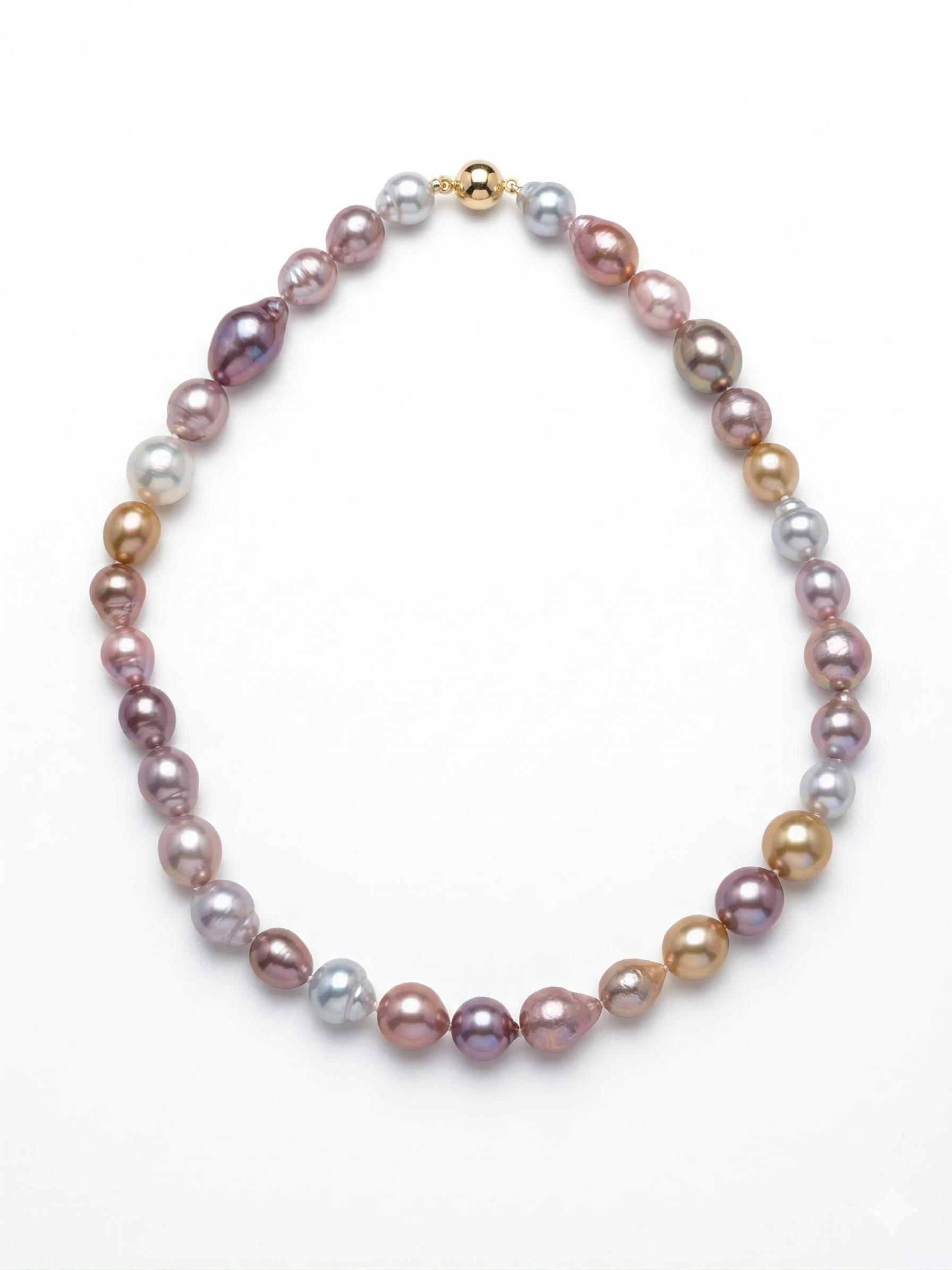 Zuidzeeparel met gouiden slot 45cm zuidzee en zoetwater parel paars en ming roze parel gouden slot