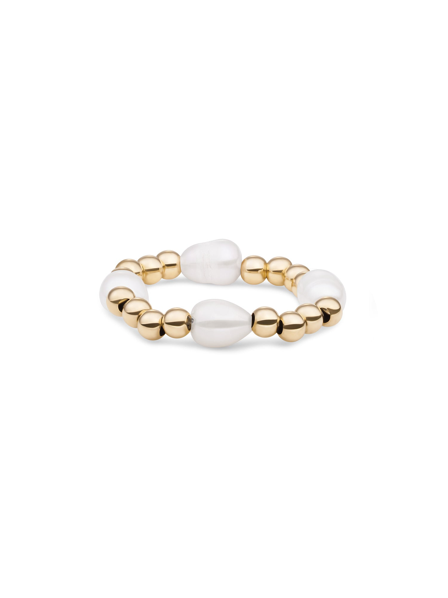 Beaded Ring | Facet roundel Pearl - Gold