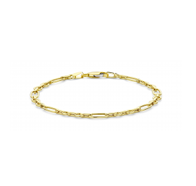 Fjory Fantasie schakelarmband combineert geelgoud van 14 karaat met een zilveren kern. Met een breedte van 4,3 mm en een lengte van 19 cm, straalt deze armband elegantie uit. Draag het solo voor een subtiele uitstraling of combineer met andere sieraden voor een trendy look. Perfect voor elke gelegenheid!