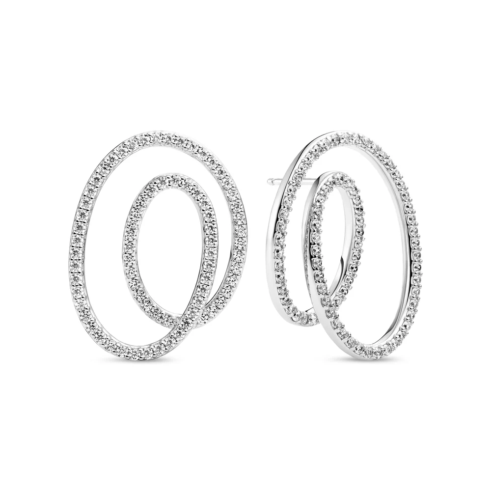 Spirale due grande, zilveren oorbellen met facet geslepen zirkonia, de grote van de oorbel is 30mm