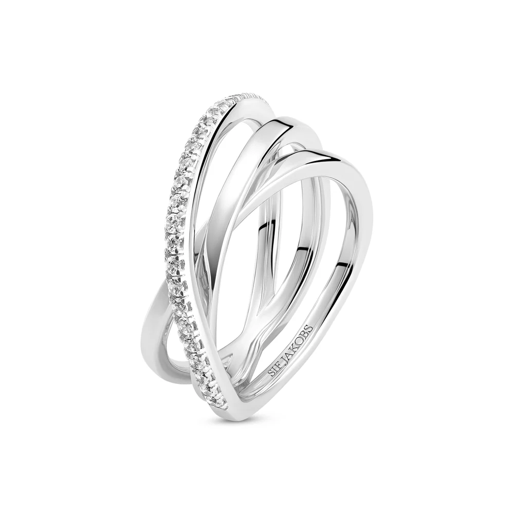 Spirale ring, zilveren ring met facet geslepen zirkonia