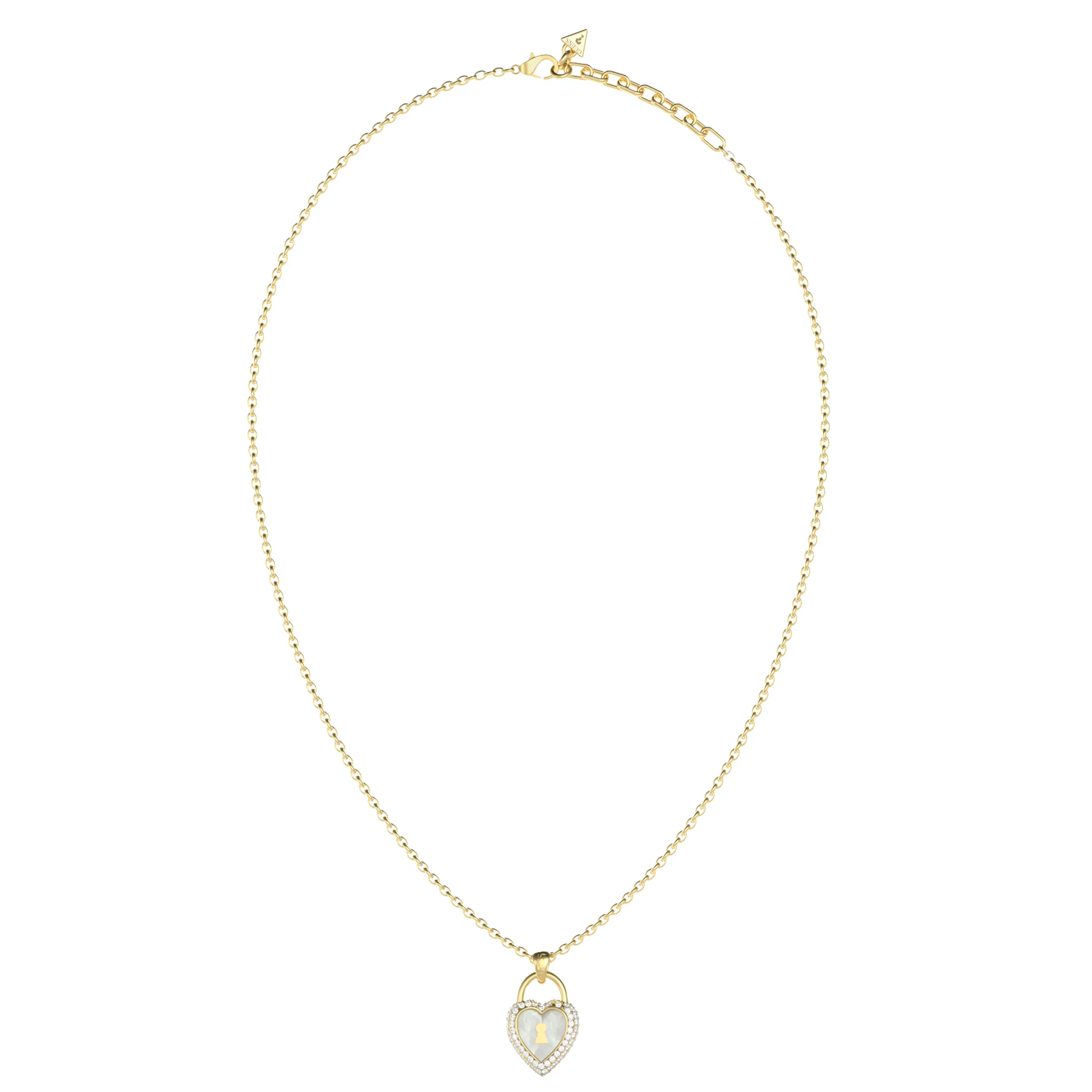 Guess goudkleurige stalen collier met hanger in de vorm van een hartjesslot. 