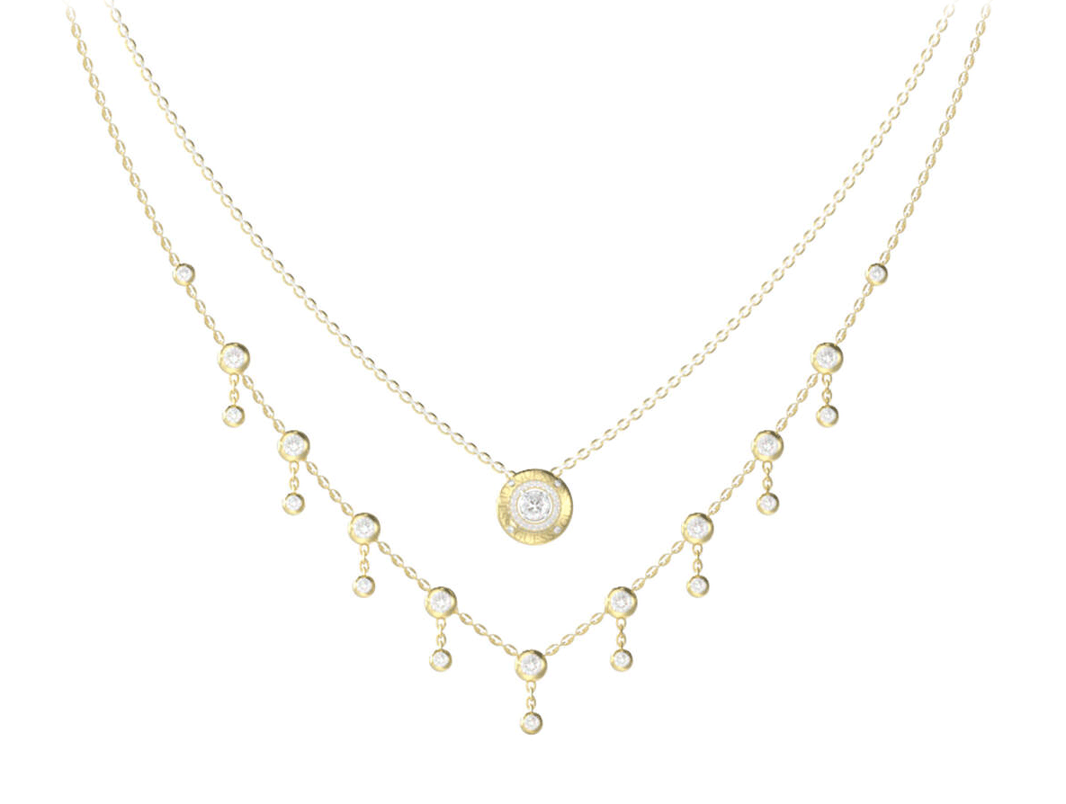 Guess goudkleurige stalen collier met hangende steentjes