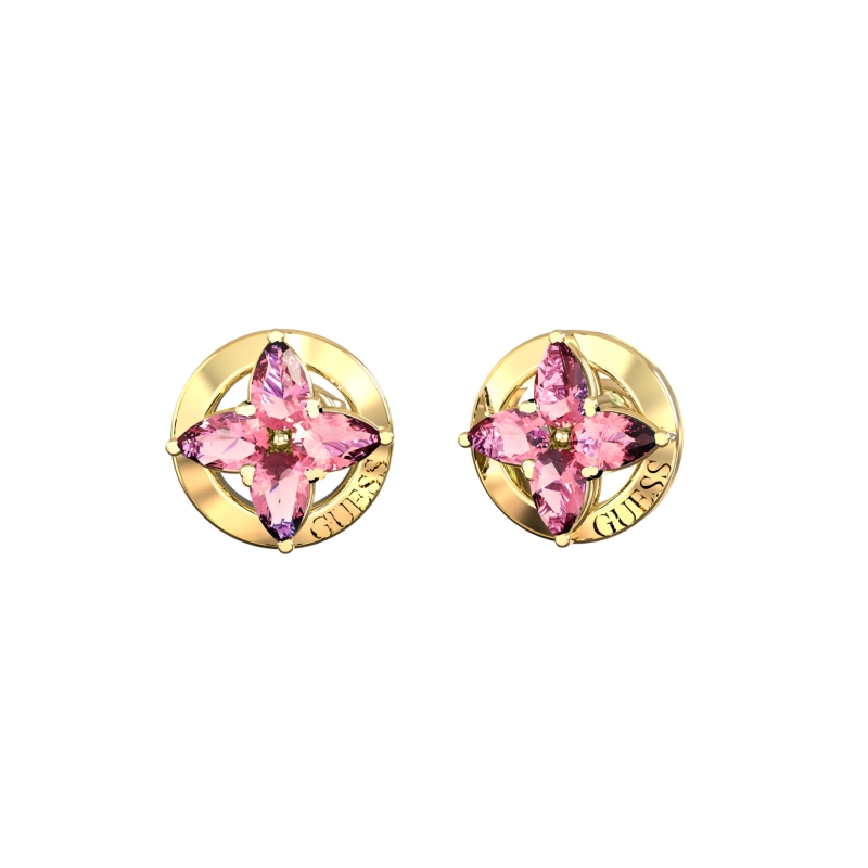 Guess goudkleurige stalen oorstekers met roze steentjes