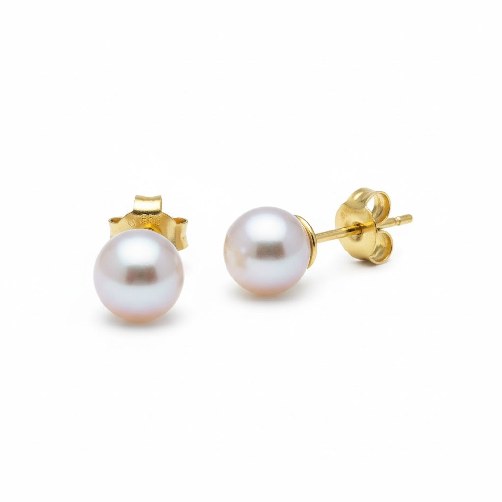 14 karaat geelgouden oorknoppen met parels van 6 mm. 