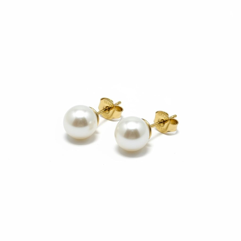 14 karaat geelgouden zoetwaterparel oorknoppen van 8mm x 8 mm.