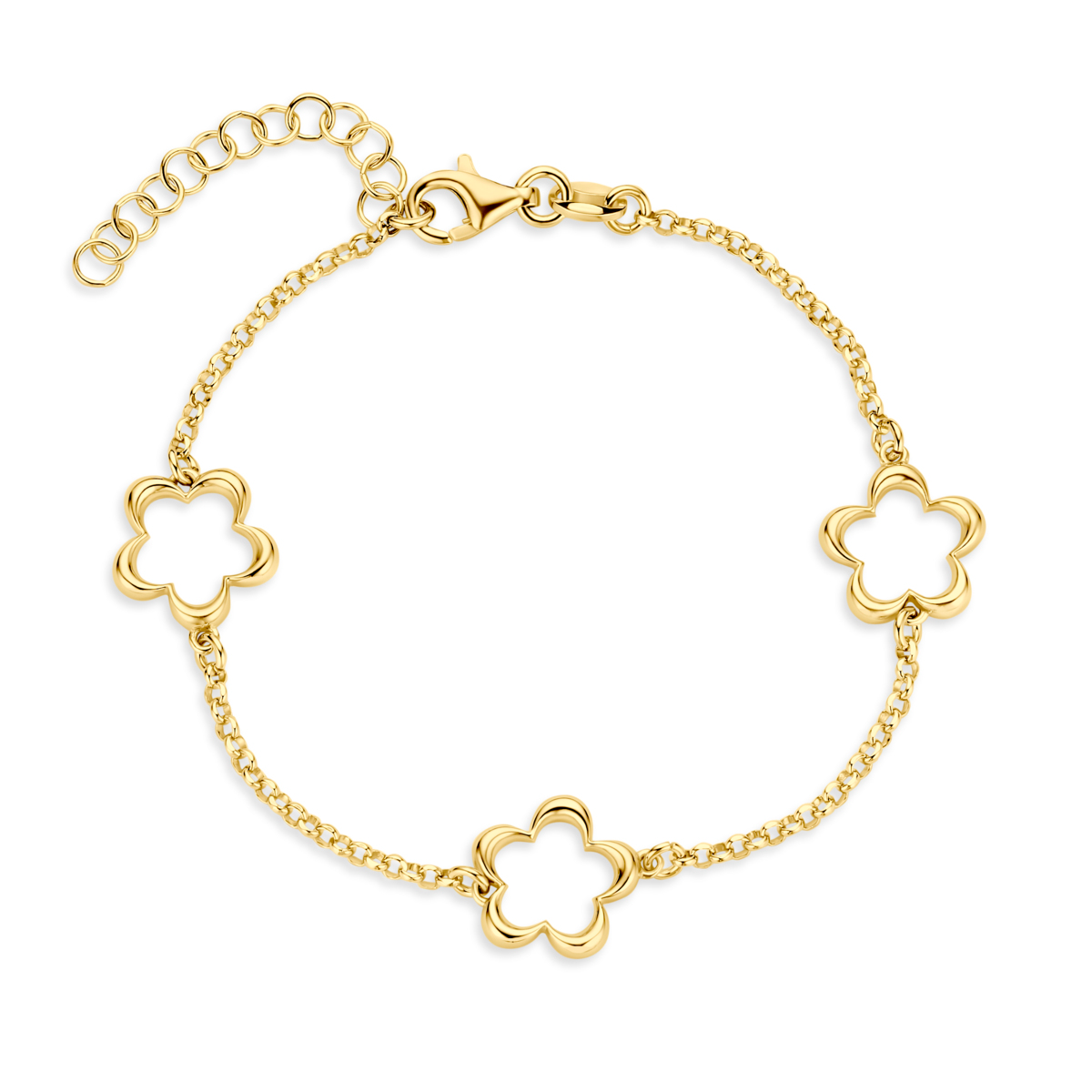 Geelkleurige armband met open bloemmotief