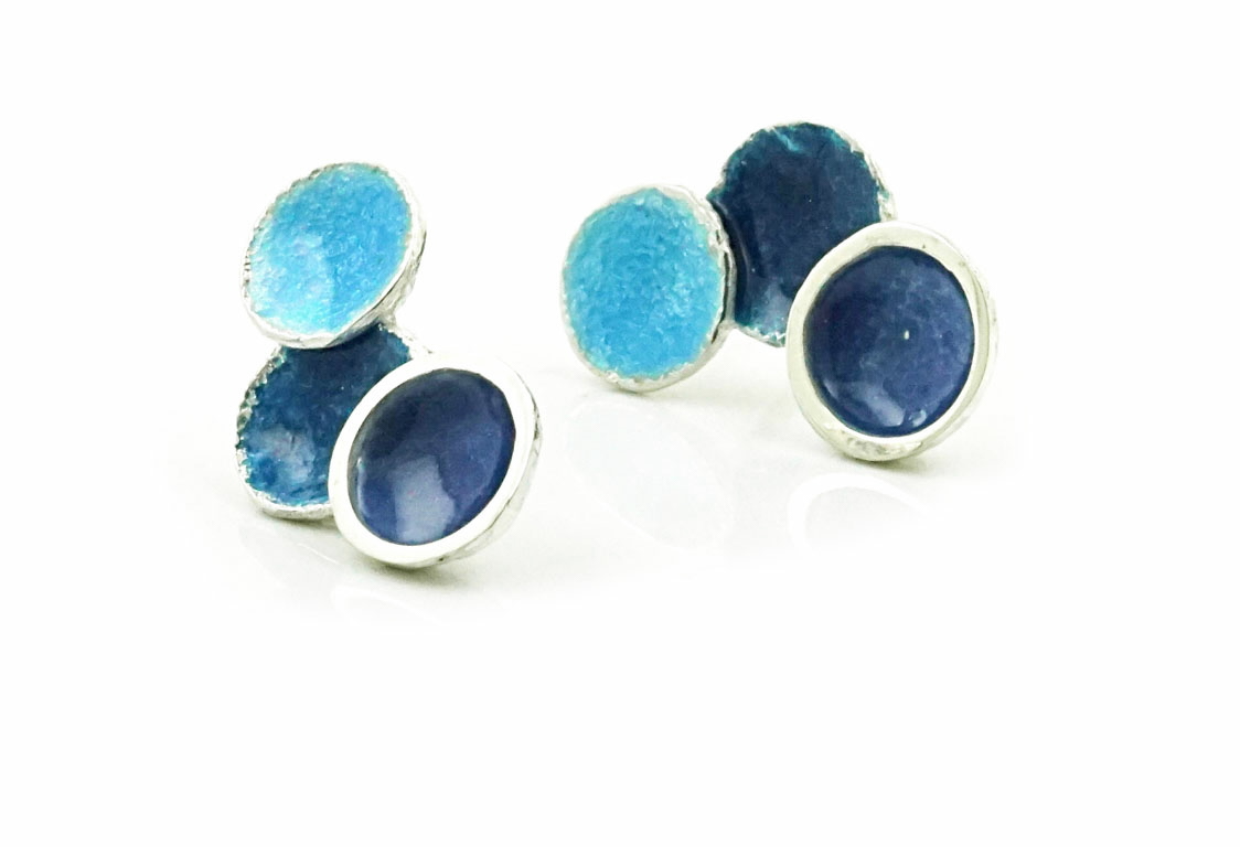 Arior Barcelona - Zilveren oorknoppen, Singular Blue 3 Round, 20.8x12.5mm - 1144666EPP