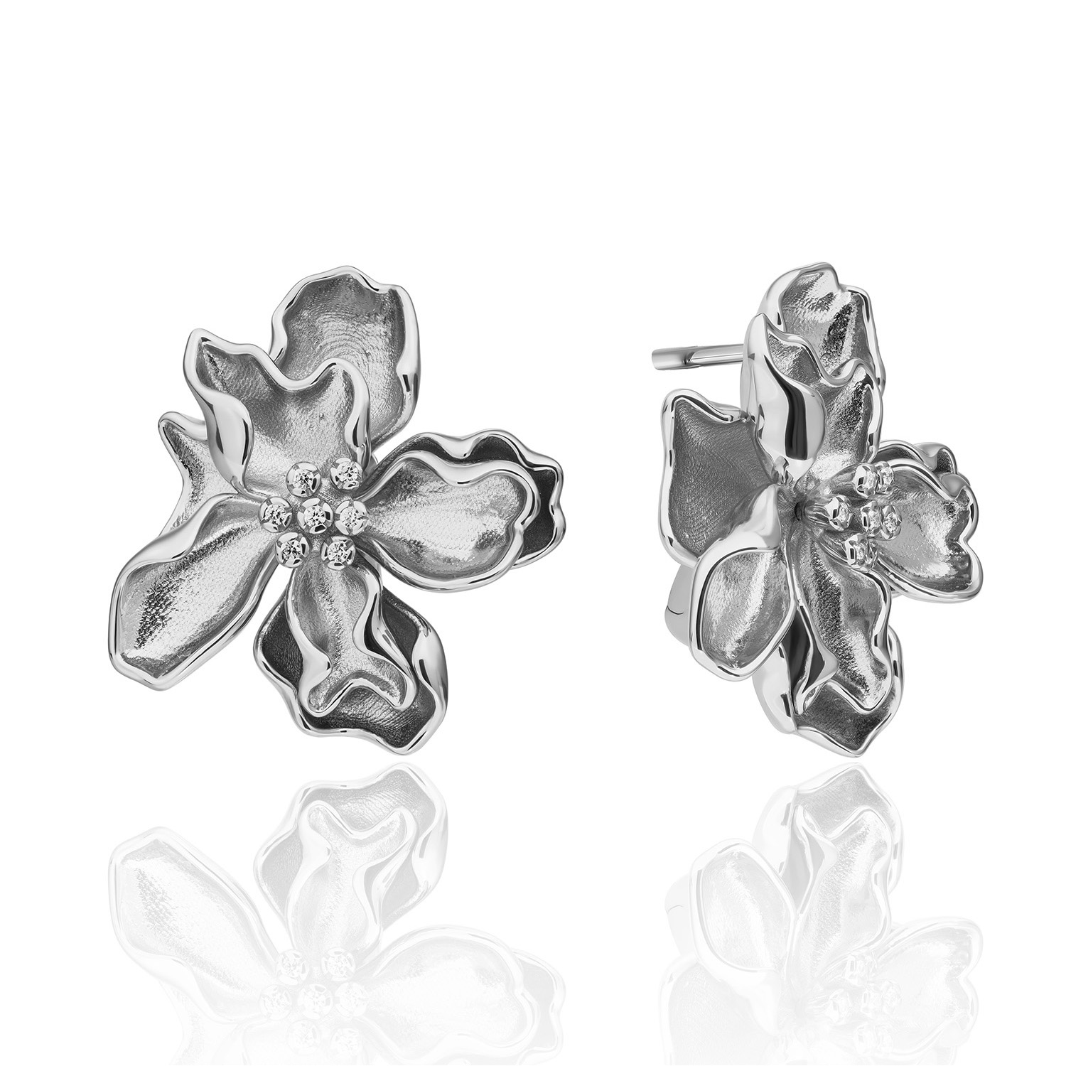 Earrings | Botanic Push Back Earrings Silver - CZ