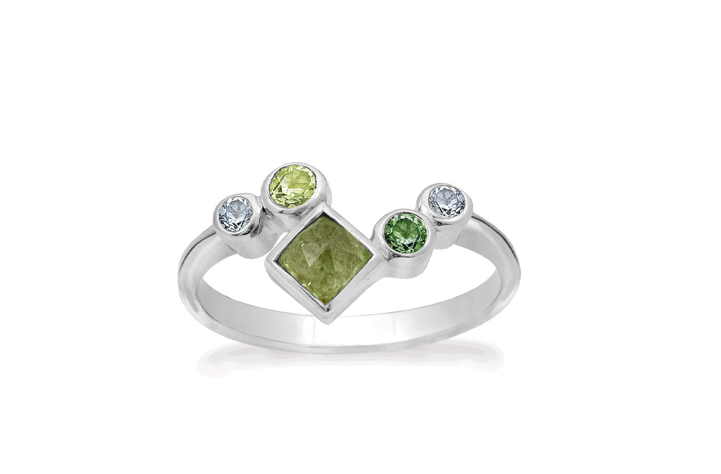 Rabinovich zilveren ring - Square 83203099
Serpentine, Peridot, Green quartz, Sky blue topaz, Zirkonia
