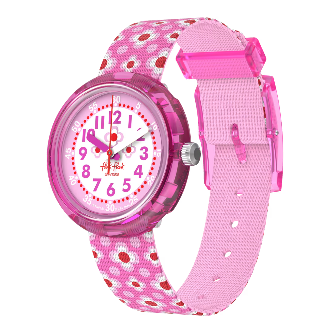 POWER FLOWER loopt over van de vrolijke roze bloemen! Dit kinderhorloge is opvallend, kleurrijk en leerzaam, en helpt kinderen te leren klokkijken in een vrolijke sfeer. Een speels cadeau dat elke seconde vult met plezier en energie.