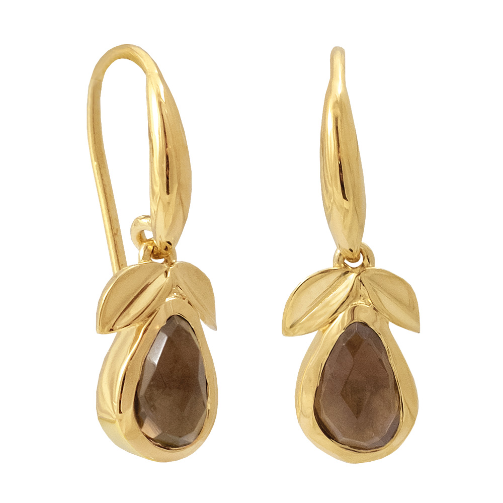 Rabinovich zilver vergulde oorhangers met bruine rookkwarts. 