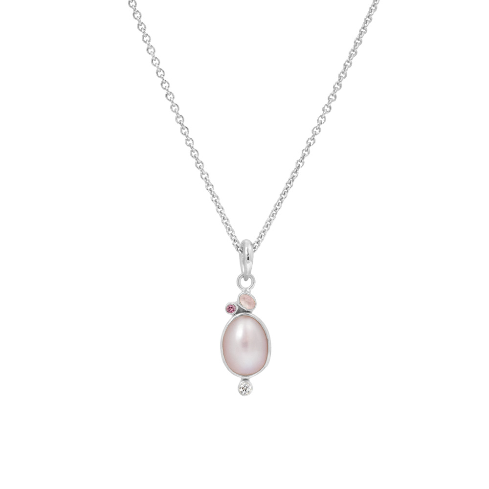 Rabinovich zilveren collier Passion Pink met roze parel en rozenkwarts. 